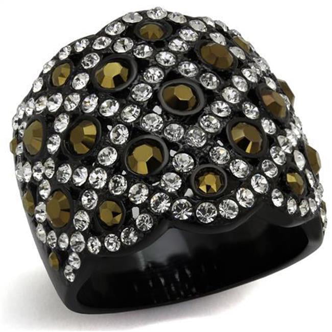 Women IP Black Stainless Steel Ring with Top Grade Crystal in Metallic Light Gold - Size 5
