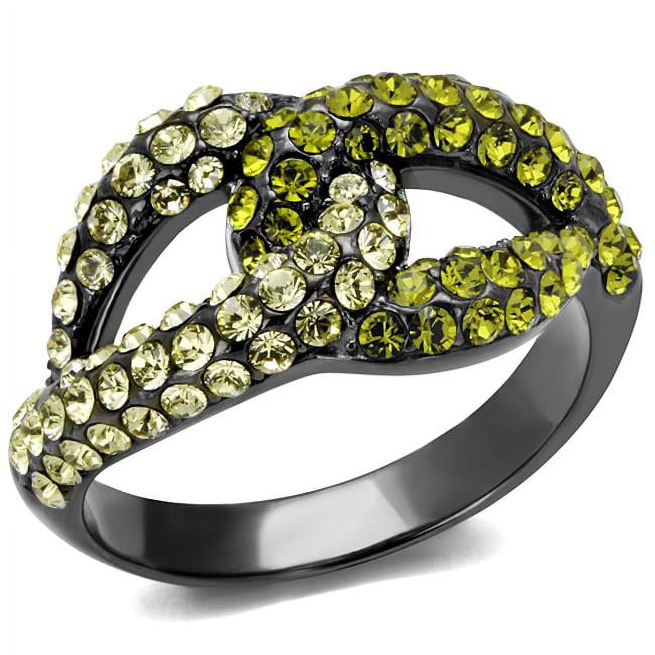 Women IP Light Black Stainless Steel Ring with Top Grade Crystal in Multi Color - Size 9