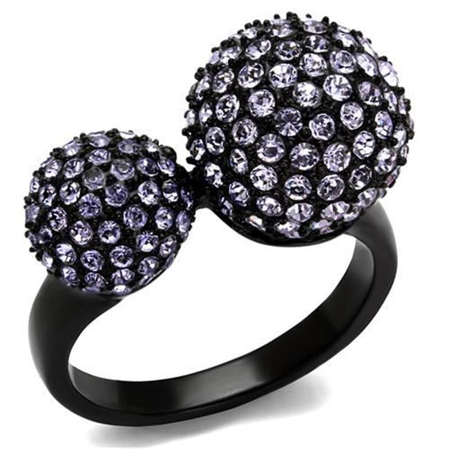 Women IP Black Stainless Steel Ring with Top Grade Crystal in Multi Color - Size 5