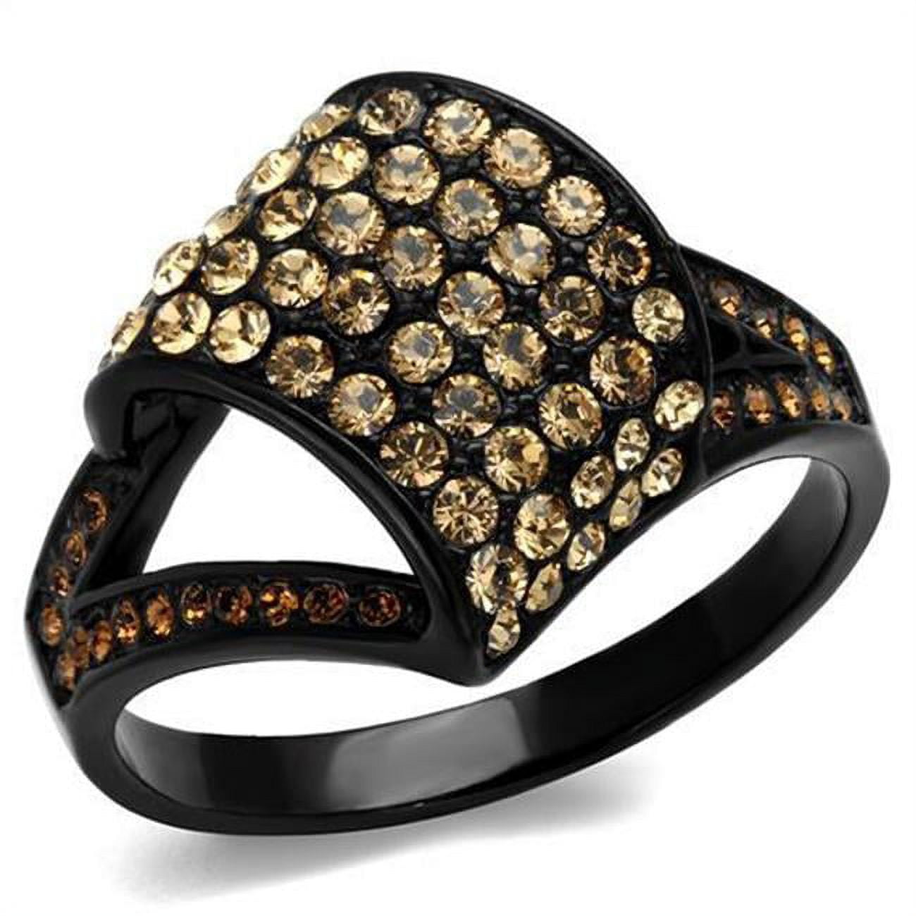 Women IP Black Stainless Steel Ring with Top Grade Crystal in Smoked Quartz - Size 7