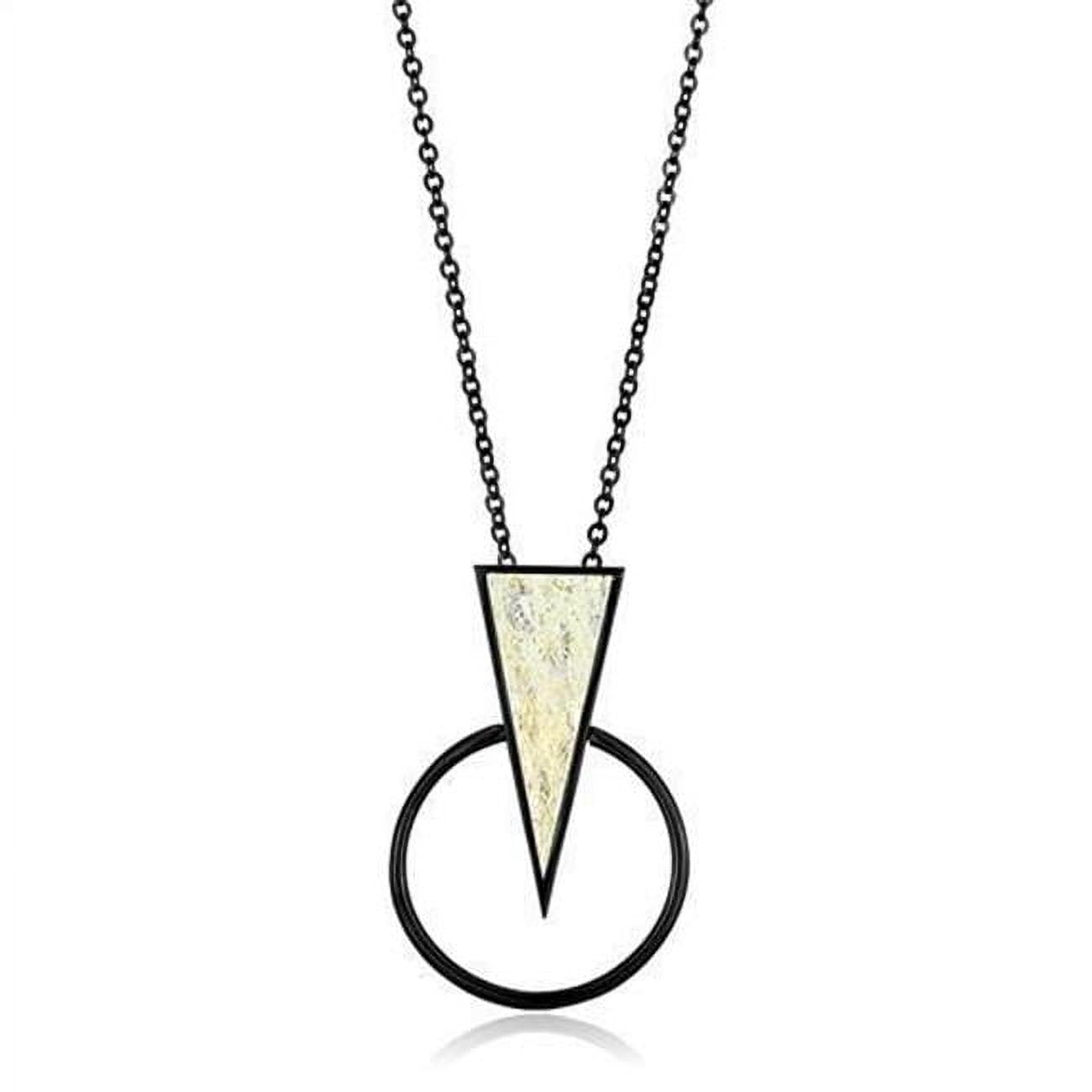TK2524-16 Women IP Black Stainless Steel Chain Pendant with Leather in White - 16 in.