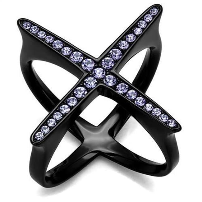 TK2603-6 Women IP Black Stainless Steel Ring with Top Grade Crystal in Amethyst - Size 6