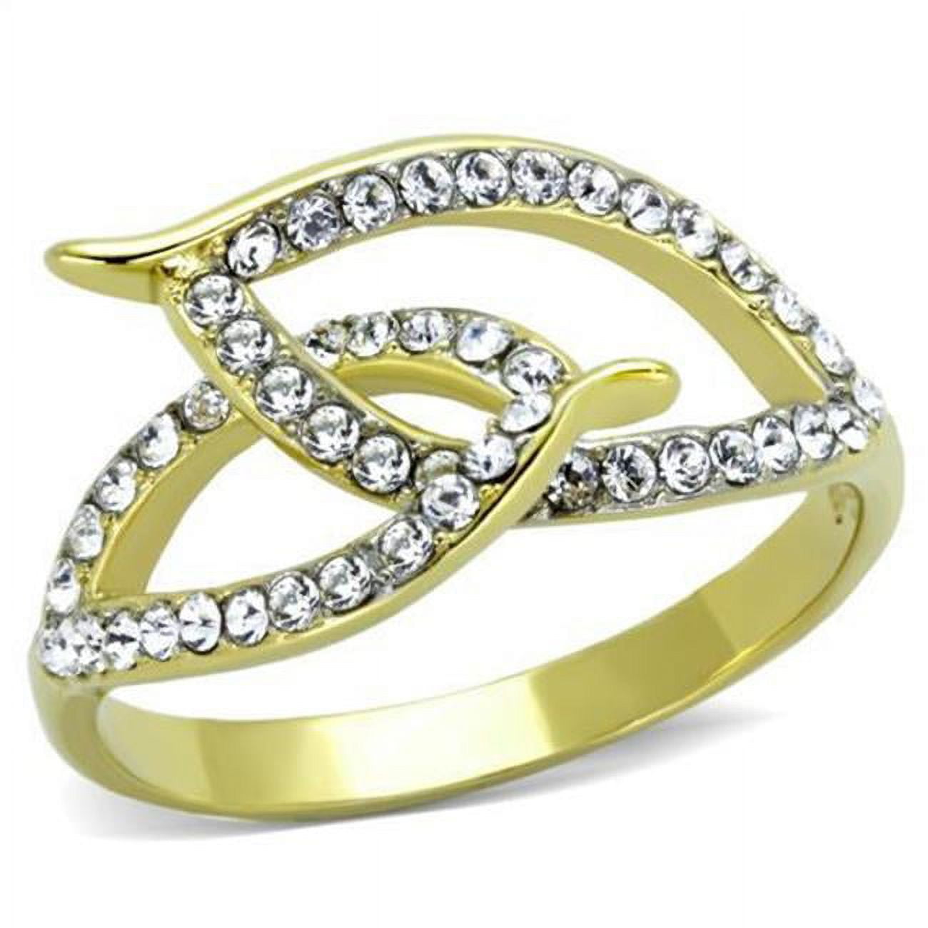 TK1907-9 Women Two-Tone IP Gold Stainless Steel Ring with Top Grade Crystal in Clear - Size 9