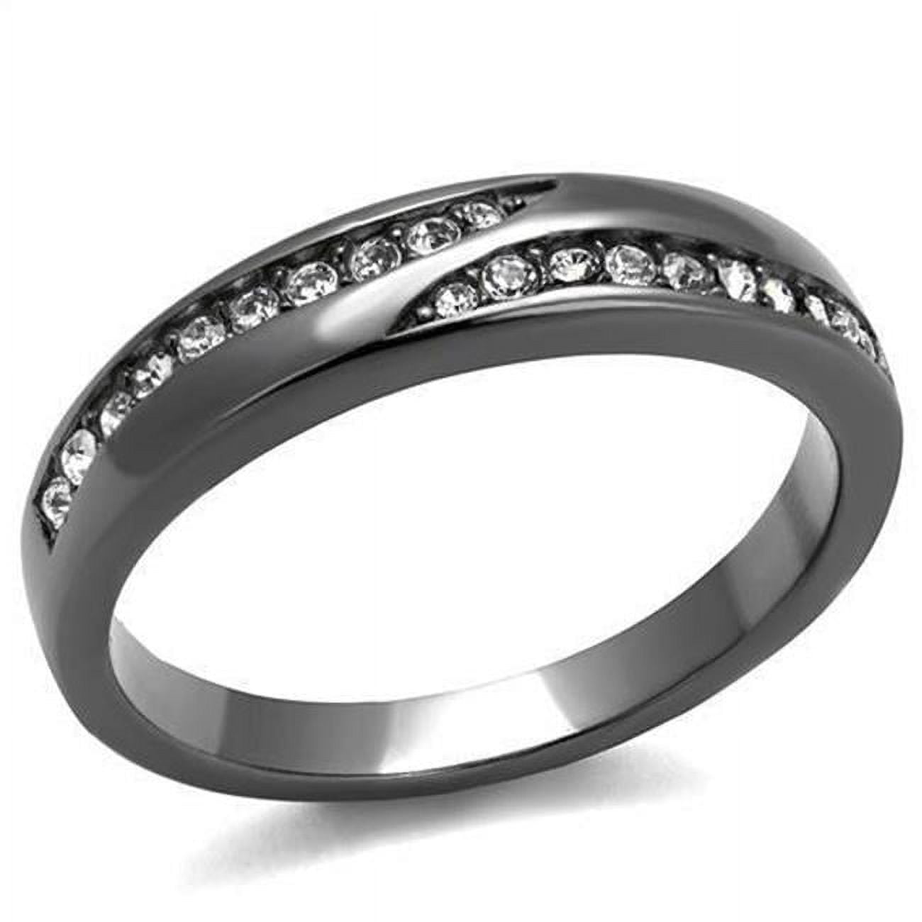 Women IP Light Black Stainless Steel Ring with Top Grade Crystal in Clear - Size 5