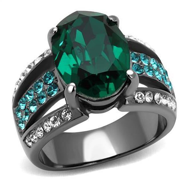 TK2759-5 Women IP Light Black Stainless Steel Ring with Top Grade Crystal in Emerald - Size 5