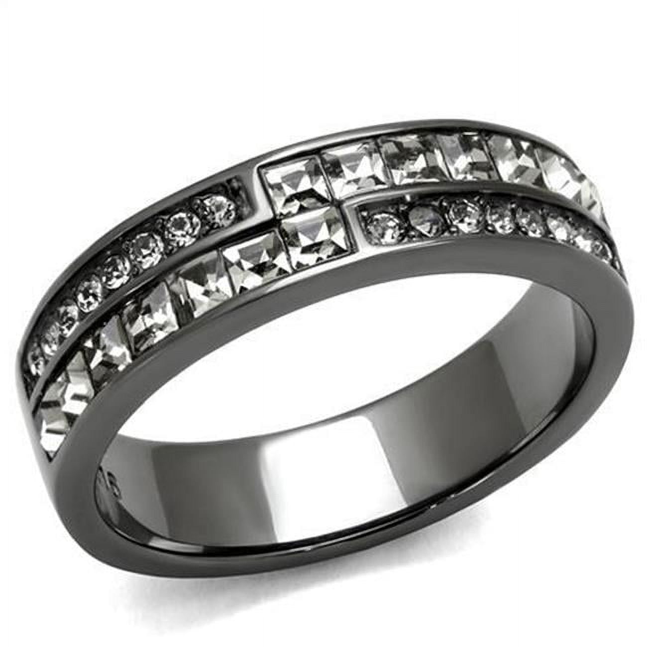 TK2799-5 Women IP Light Black Stainless Steel Ring with Top Grade Crystal in Black Diamond - Size 5