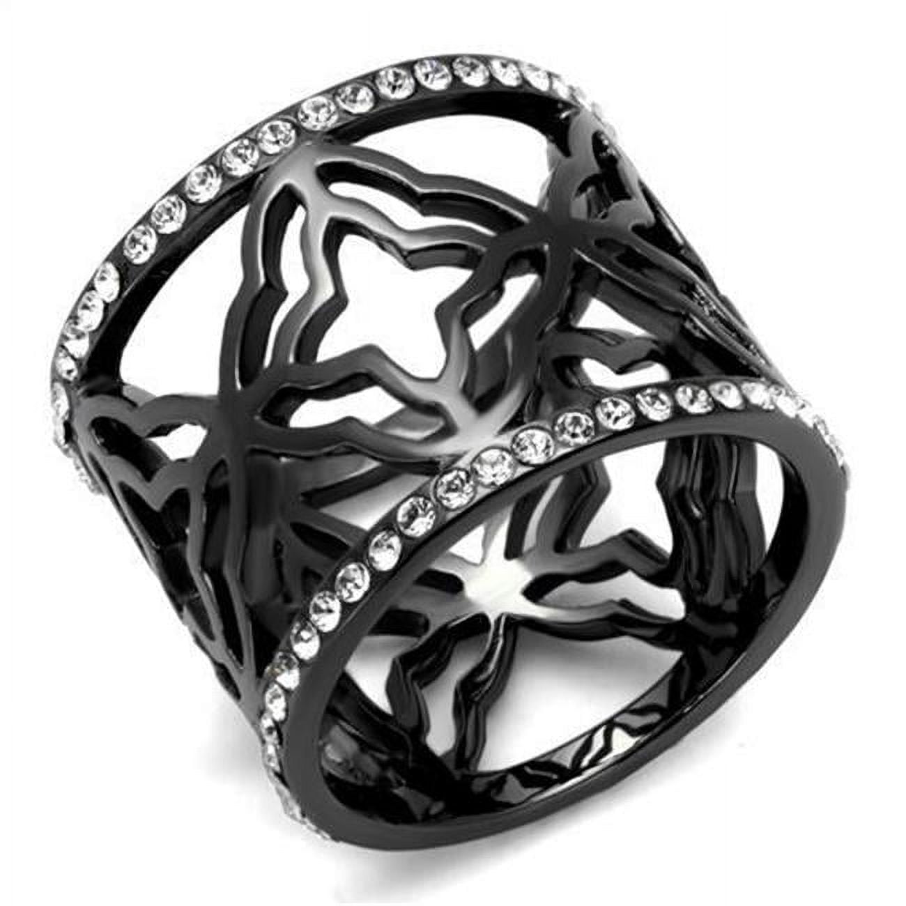 Women IP Light Black Stainless Steel Ring with Top Grade Crystal in Clear - Size 5