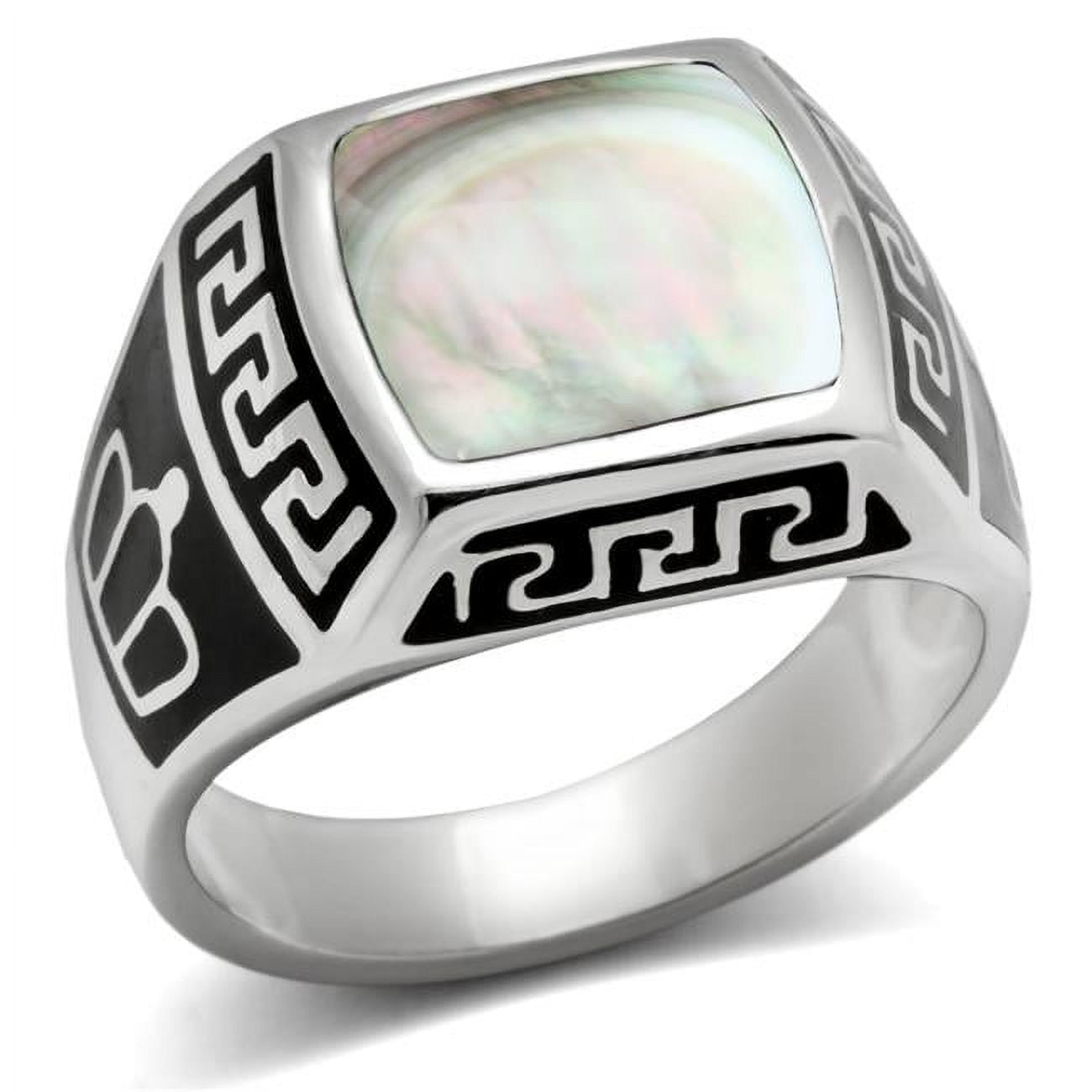 TK325-13 Men High Polished Stainless Steel Ring with Precious Stone in Gray - Size 13