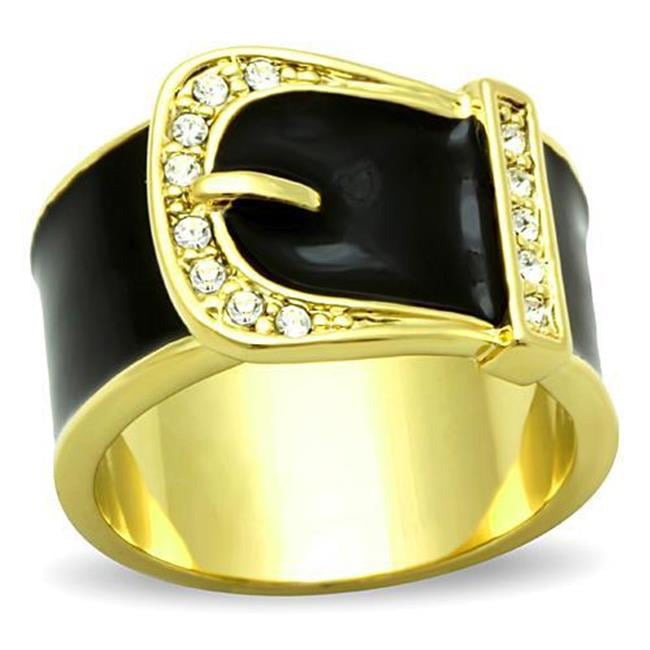 Women IP Gold Stainless Steel Ring with Top Grade Crystal in Clear - Size 6