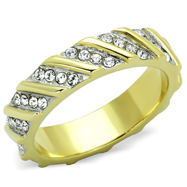 TK1557-9 Women Two-Tone IP Gold Stainless Steel Ring with Top Grade Crystal in Clear - Size 9