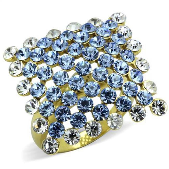 Women IP Gold Stainless Steel Ring with Top Grade Crystal in Light Sapphire - Size 10