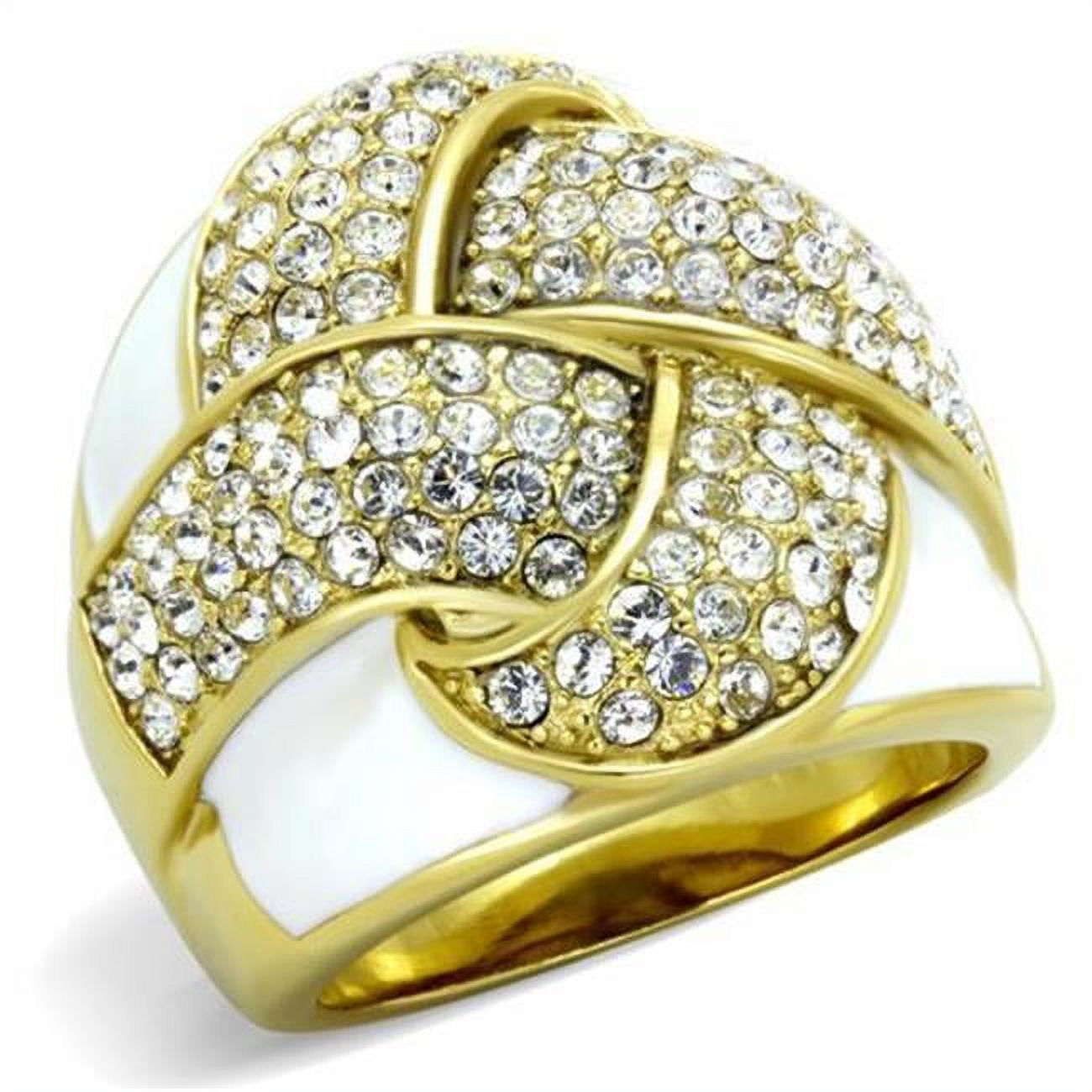 Women IP Gold Stainless Steel Ring with Top Grade Crystal in Clear - Size 6