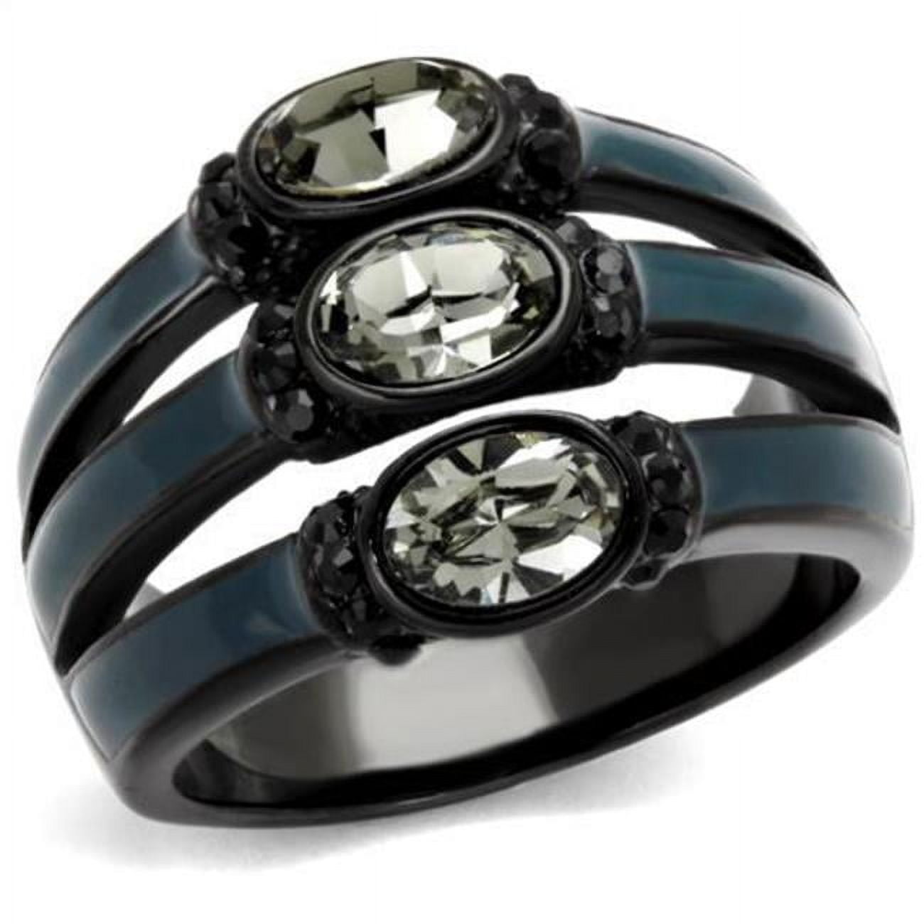 Women IP Black Stainless Steel Ring with Top Grade Crystal in Black Diamond - Size 5