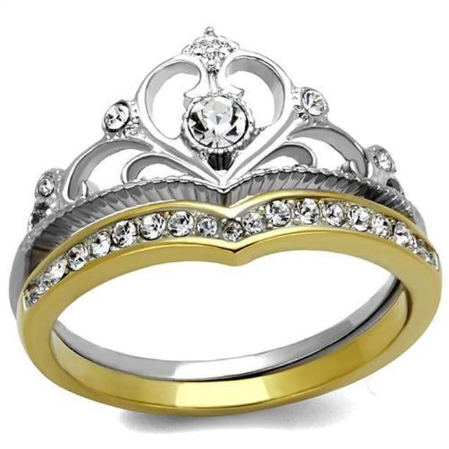 TK2294-7 Women Two-Tone IP Gold Stainless Steel Ring with Top Grade Crystal in Clear - Size 7