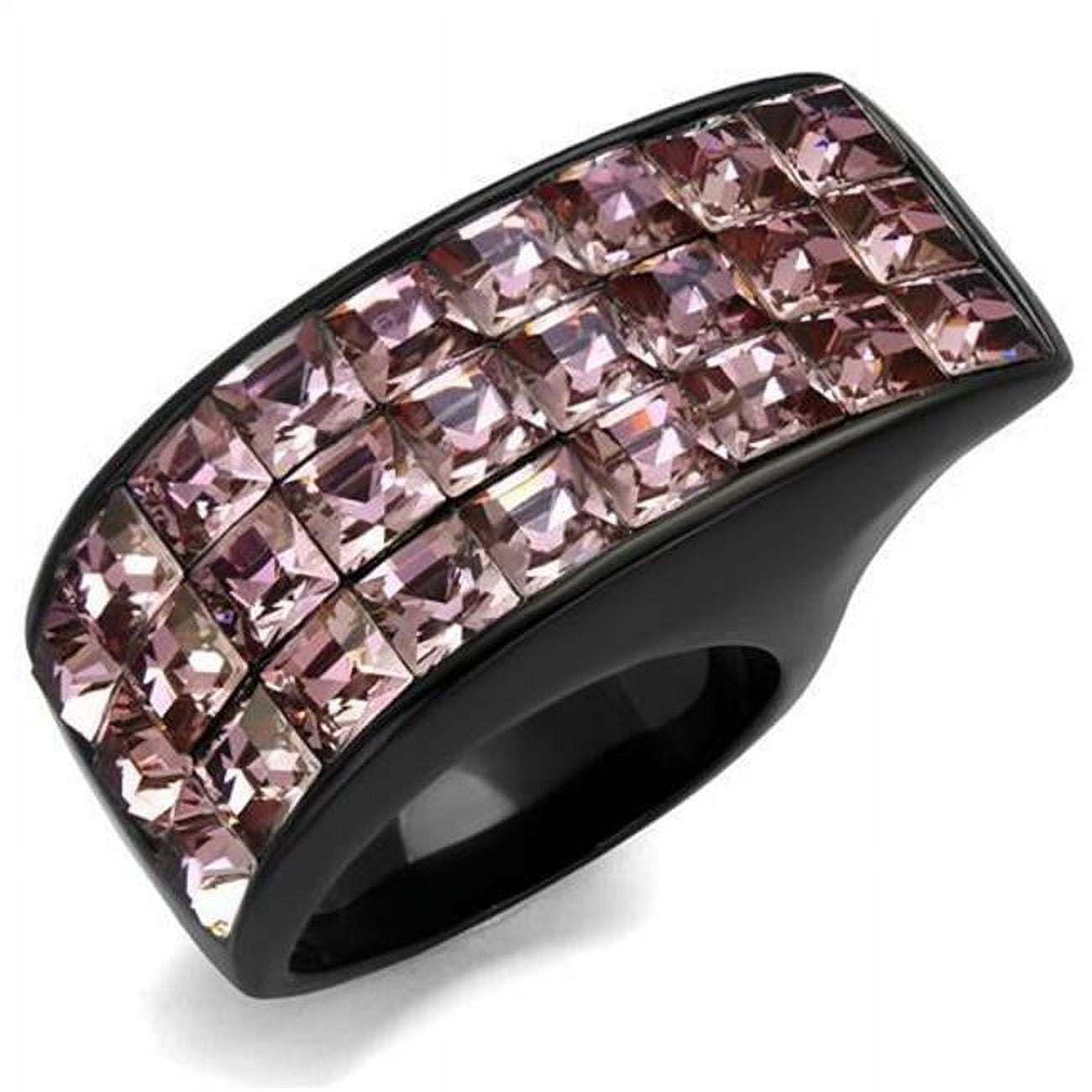 Women IP Black Stainless Steel Ring with Top Grade Crystal in Light Rose - Size 7