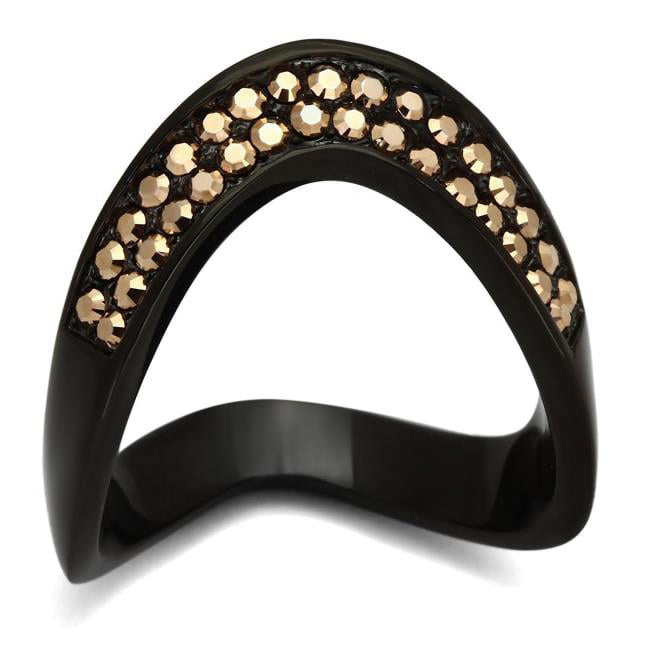 Women IP Black Stainless Steel Ring with Top Grade Crystal in Metallic Light Gold - Size 9