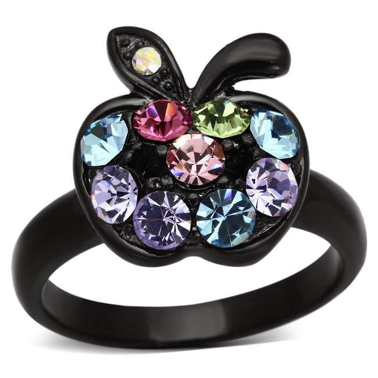 TK984-6 Women IP Black Stainless Steel Ring with Top Grade Crystal in Multi Color - Size 6