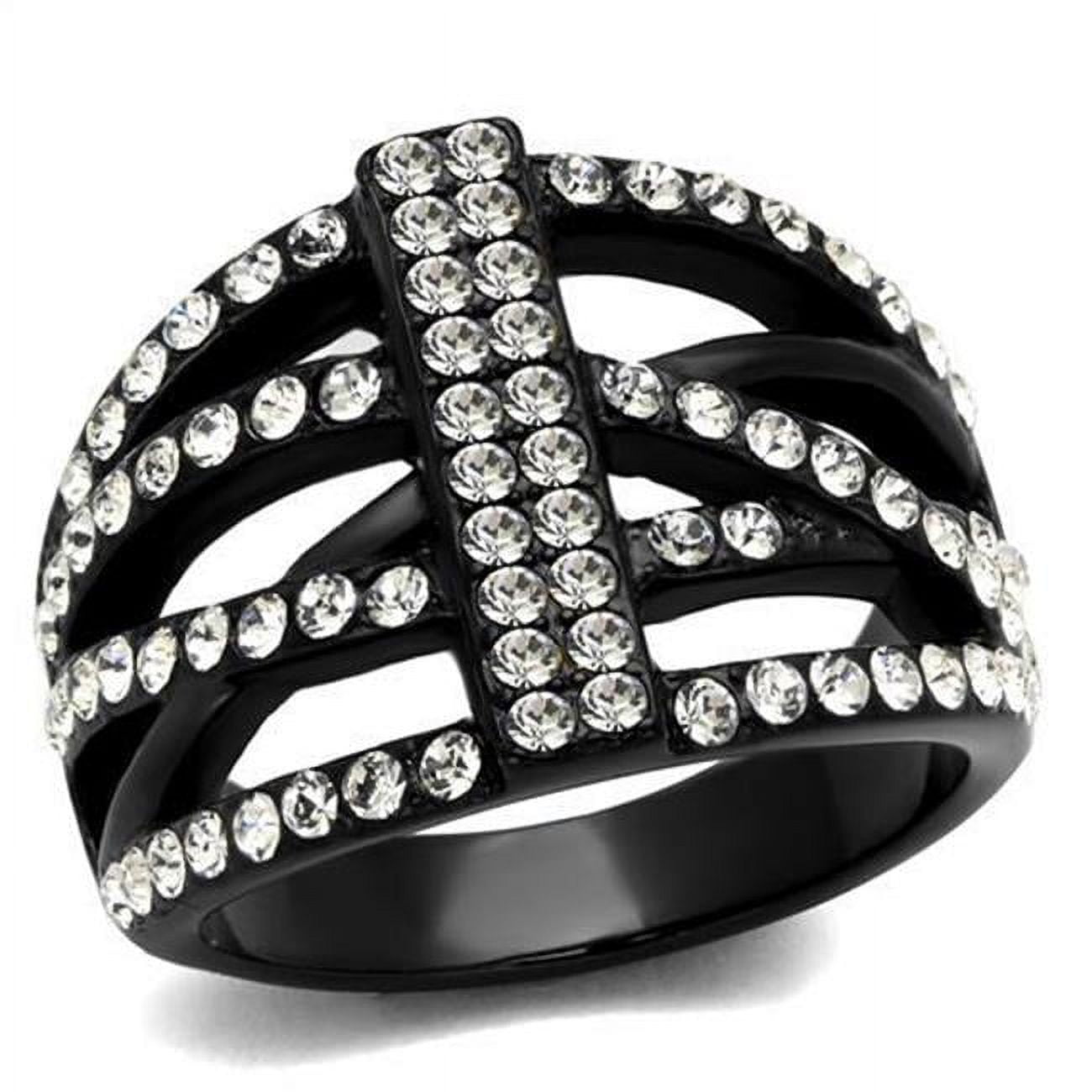 TK2354-5 Women IP Black Stainless Steel Ring with Top Grade Crystal in Clear - Size 5