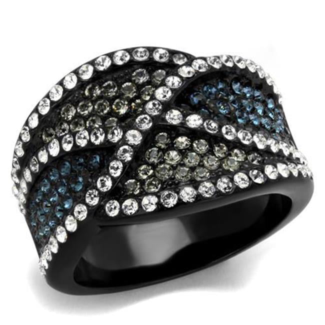 Women IP Black Stainless Steel Ring with Top Grade Crystal in Montana - Size 6