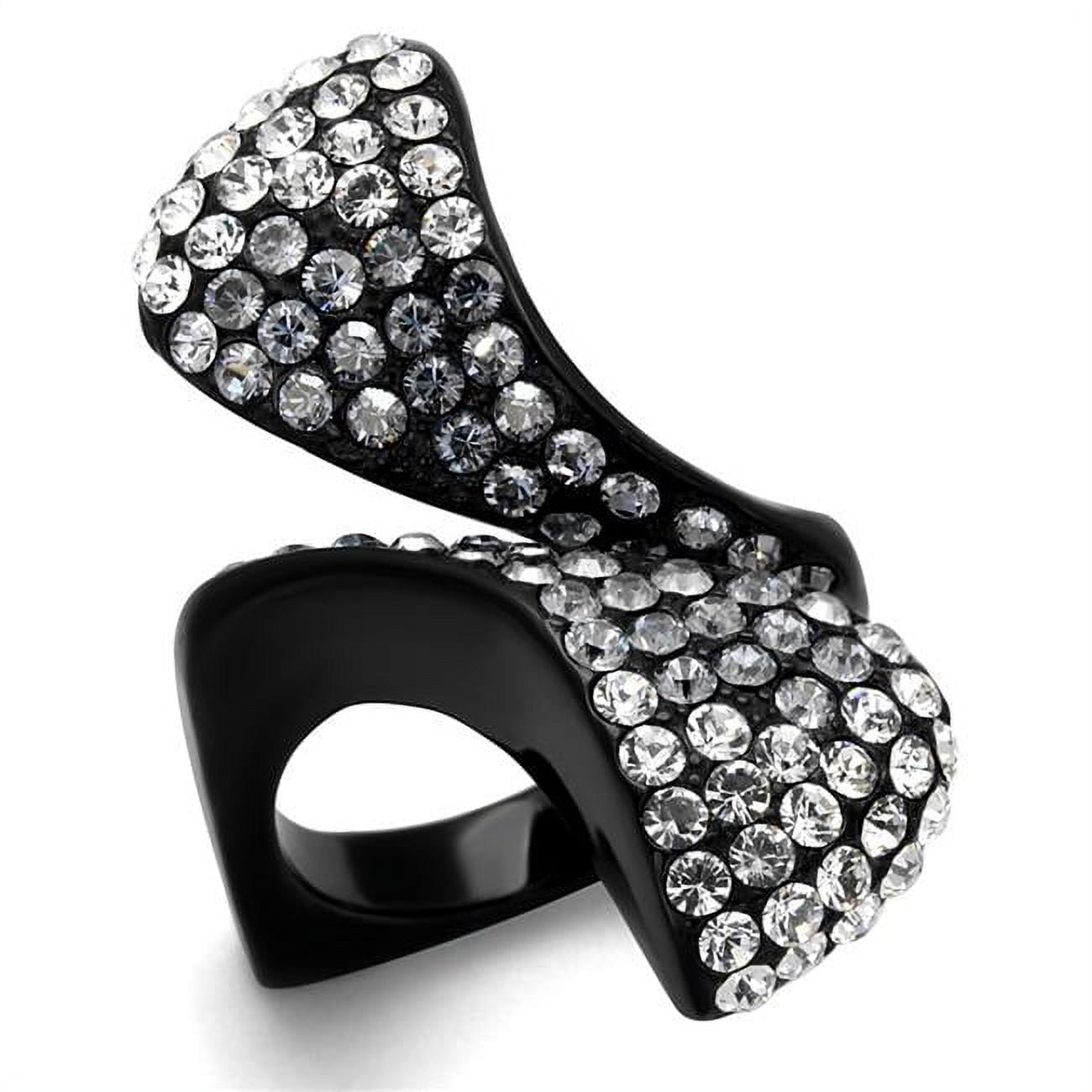 Women IP Black Stainless Steel Ring with Top Grade Crystal in Montana - Size 6