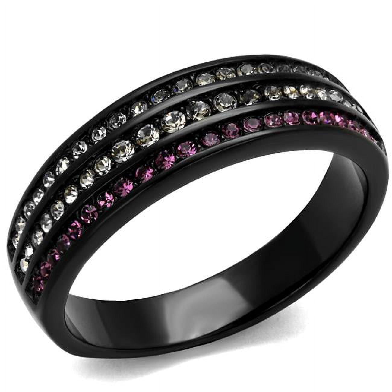 Women IP Black Stainless Steel Ring with Top Grade Crystal in Amethyst - Size 10