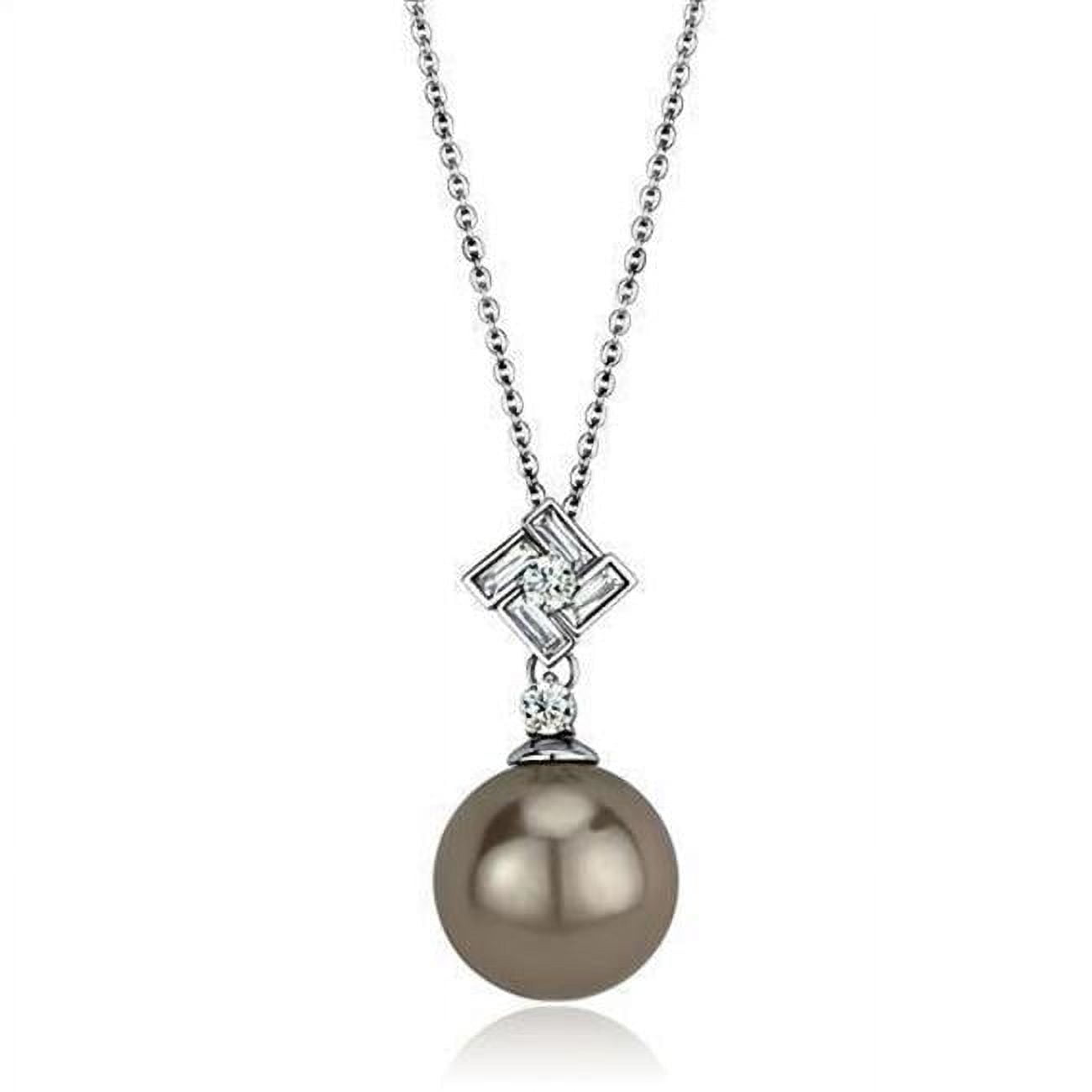 Women High Polished Stainless Steel Chain Pendant with Synthetic in Gray - 16 in.