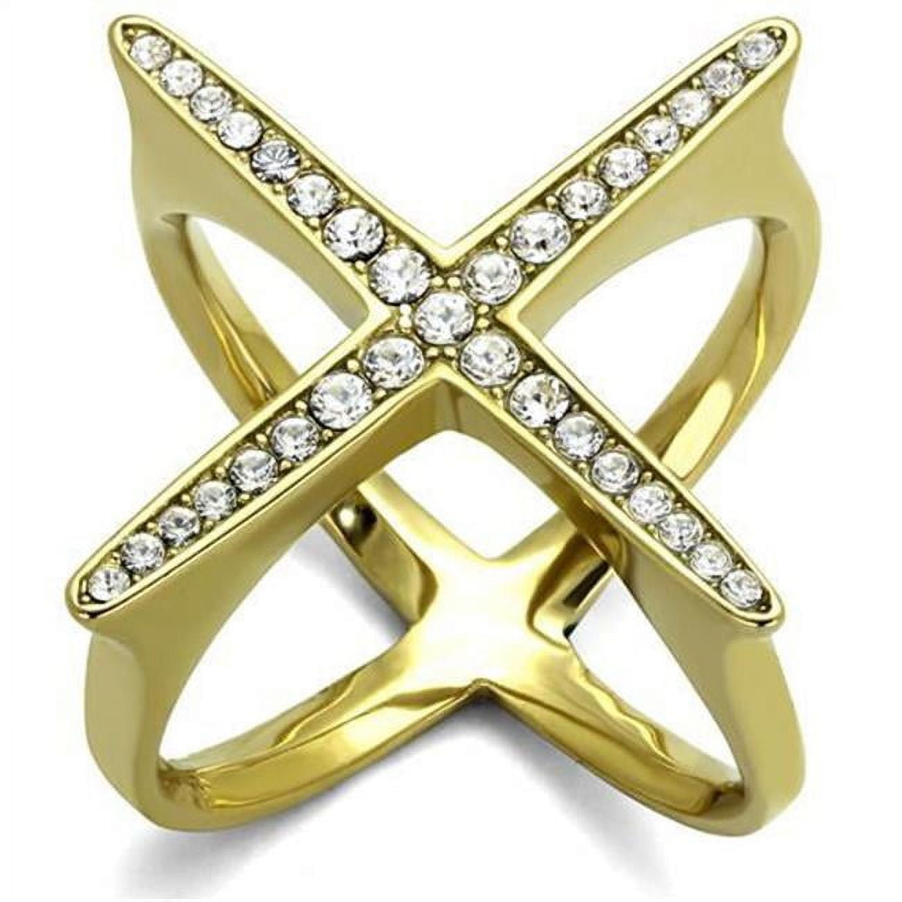 Women IP Gold Stainless Steel Ring with Top Grade Crystal in Clear - Size 6