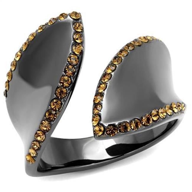 TK2692-8 Women IP Light Black Stainless Steel Ring with Top Grade Crystal in Smoked Quartz - Size 8