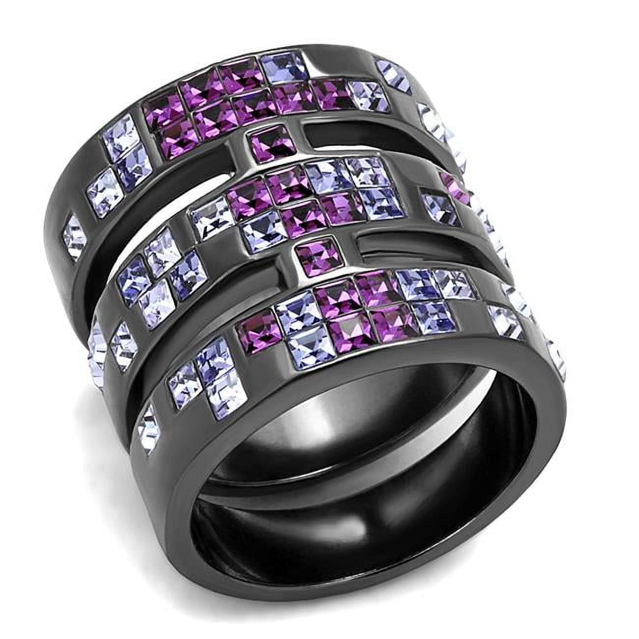 TK2734-5 Women IP Light Black Stainless Steel Ring with Top Grade Crystal in Multi Color - Size 5