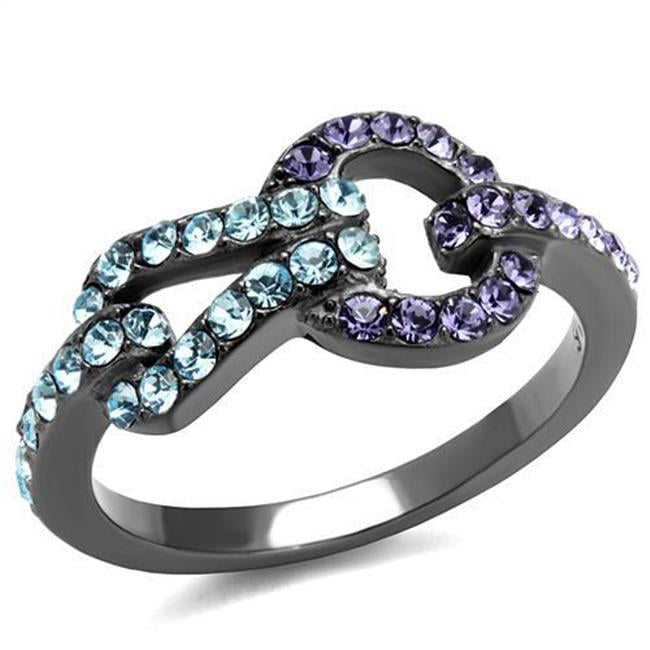 Women IP Light Black Stainless Steel Ring with Top Grade Crystal in Tanzanite - Size 5