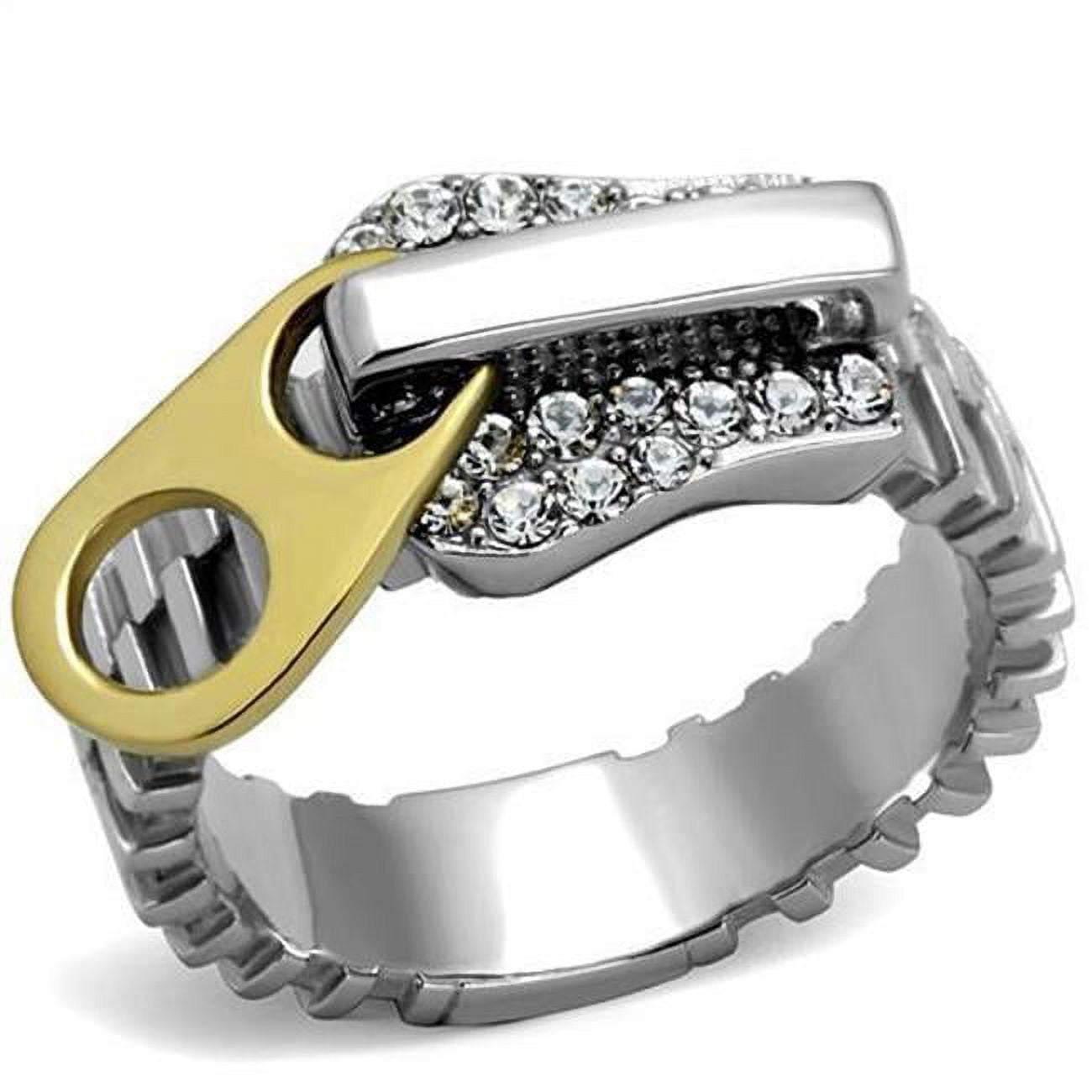 Unisex Two-Tone IP Gold Stainless Steel Ring with Top Grade Crystal in Clear - Size 5