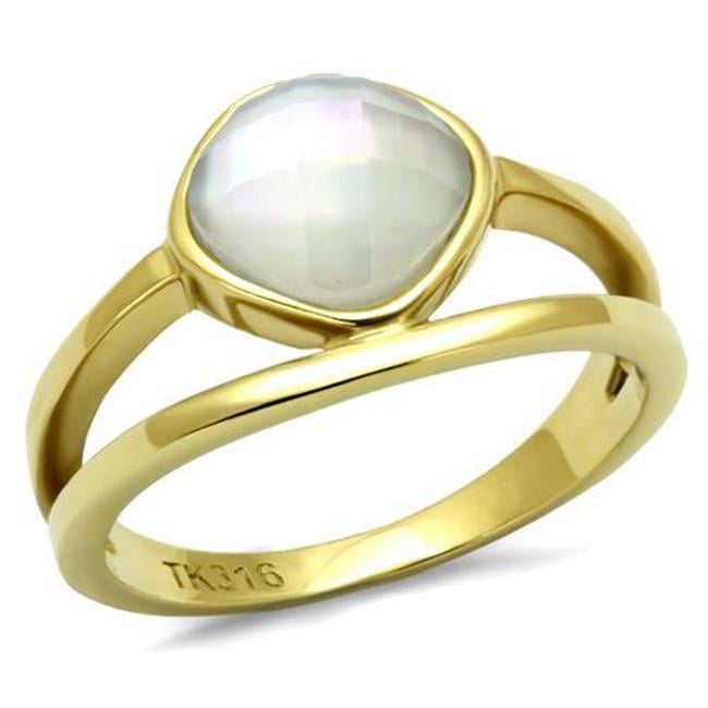 TK2908-9 Women IP Gold Stainless Steel Ring with Precious Stone in White - Size 9
