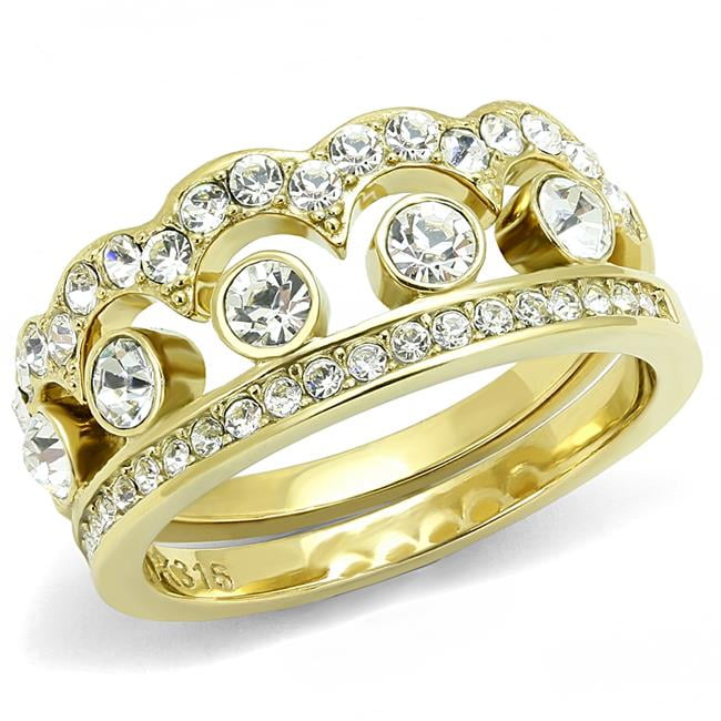Women IP Gold Stainless Steel Ring with Top Grade Crystal in Clear - Size 6