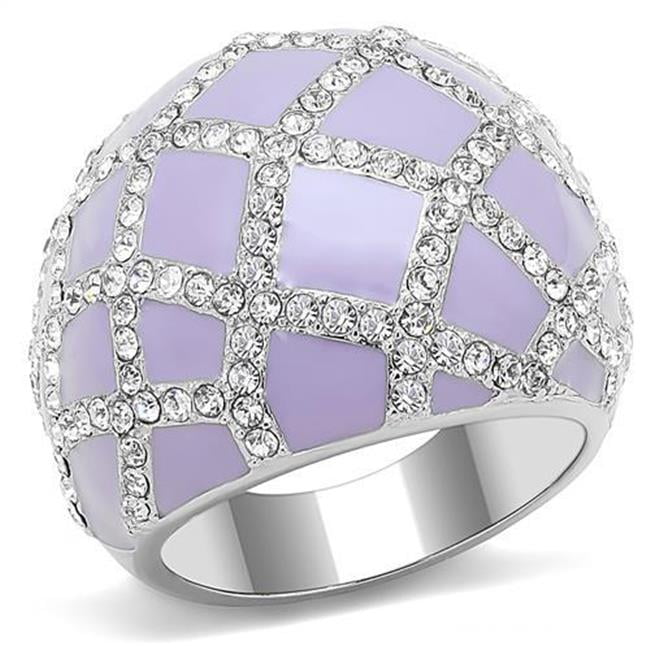 Women High Polished Stainless Steel Ring with Top Grade Crystal in Clear - Size 6