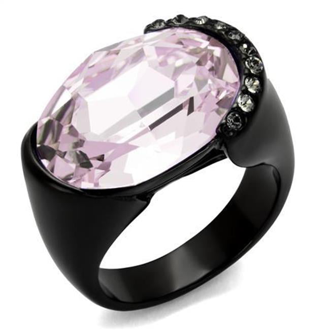 TK3213-6 Women IP Black Stainless Steel Ring with Top Grade Crystal in Light Amethyst - Size 6