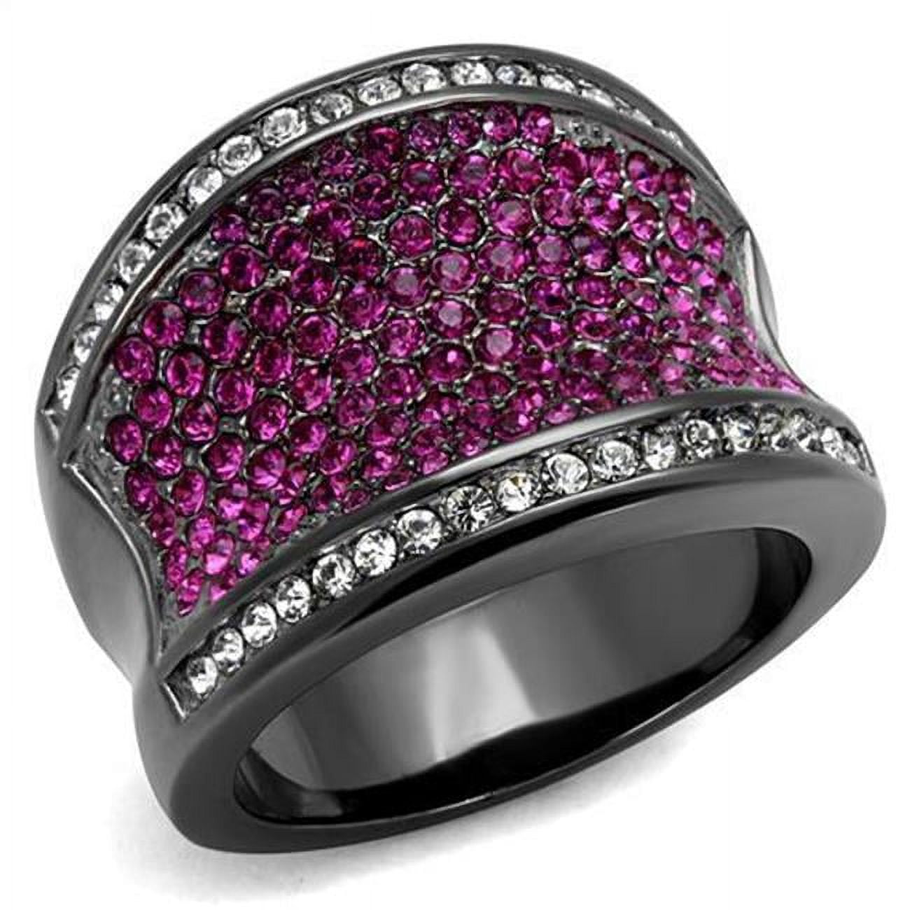 TK2606-7 Women IP Light Black Stainless Steel Ring with Top Grade Crystal in Amethyst - Size 7
