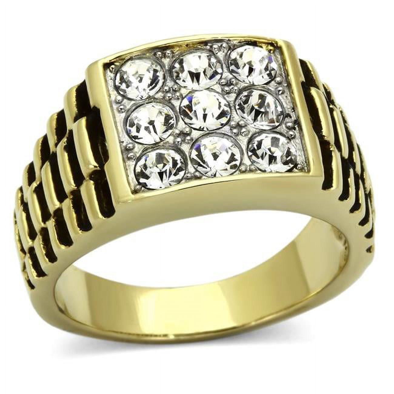 Men Two-Tone IP Gold Stainless Steel Ring with Top Grade Crystal in Clear - Size 10