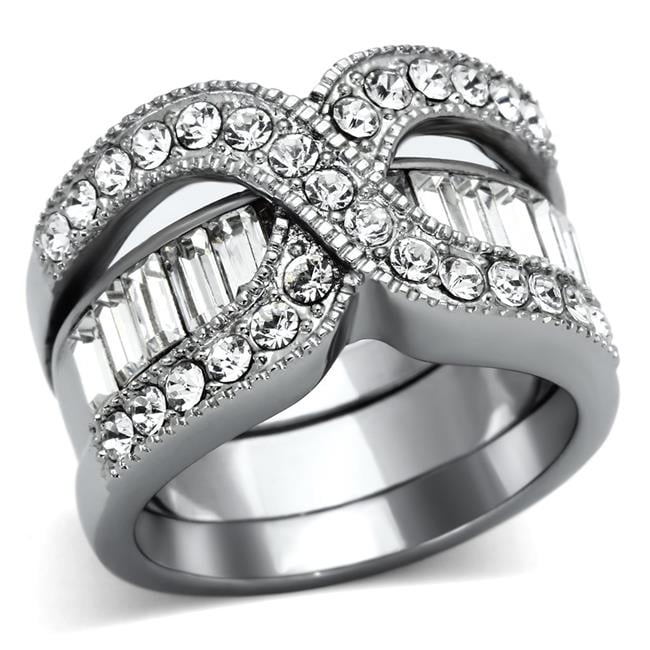 TK970-9 Women High Polished Stainless Steel Ring with Top Grade Crystal in Clear - Size 9