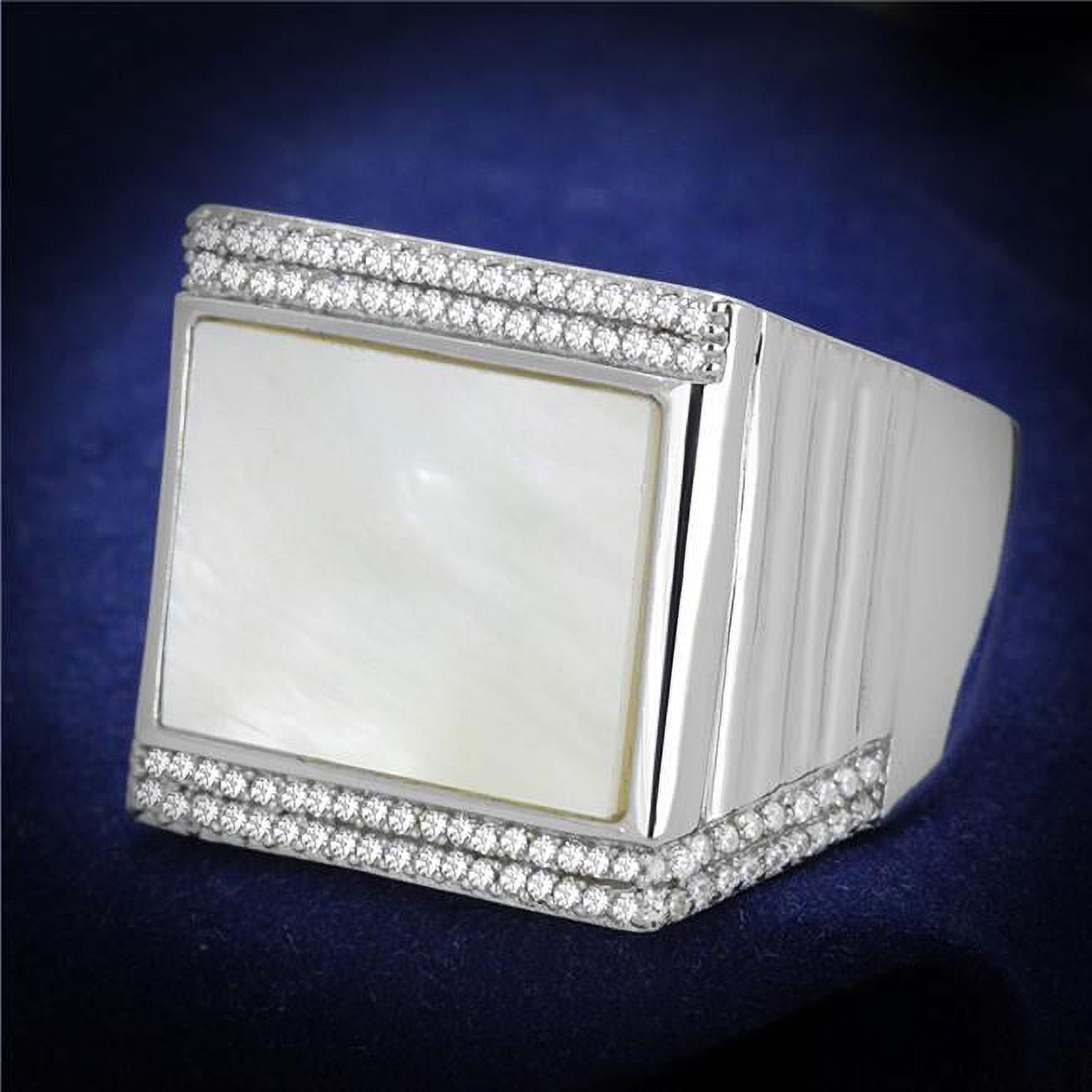 TS243-10 Men Rhodium 925 Sterling Silver Ring with Precious Stone in White - Size 10