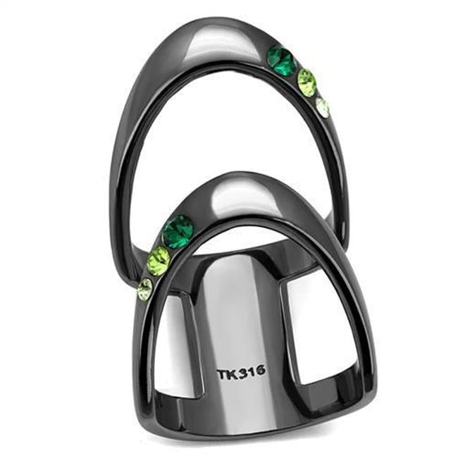 Women IP Light Black Stainless Steel Ring with Top Grade Crystal in Multi Color - Size 8