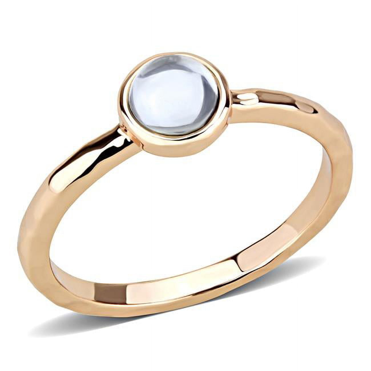 3W1493-10 Women Rose Gold Brass Ring with Synthetic in Aquamarine - Size 10