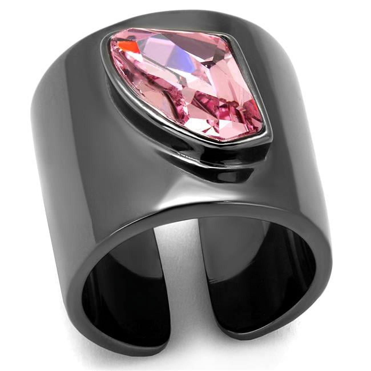 Women IP Light Black Stainless Steel Ring with Top Grade Crystal in Light Rose - Size 7