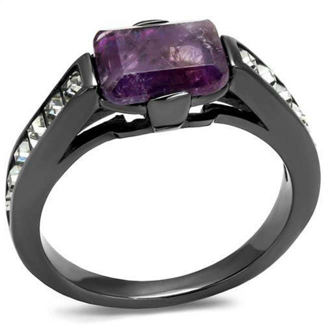 TK2832-5 Women IP Light Black Stainless Steel Ring with Precious Stone in Amethyst - Size 5