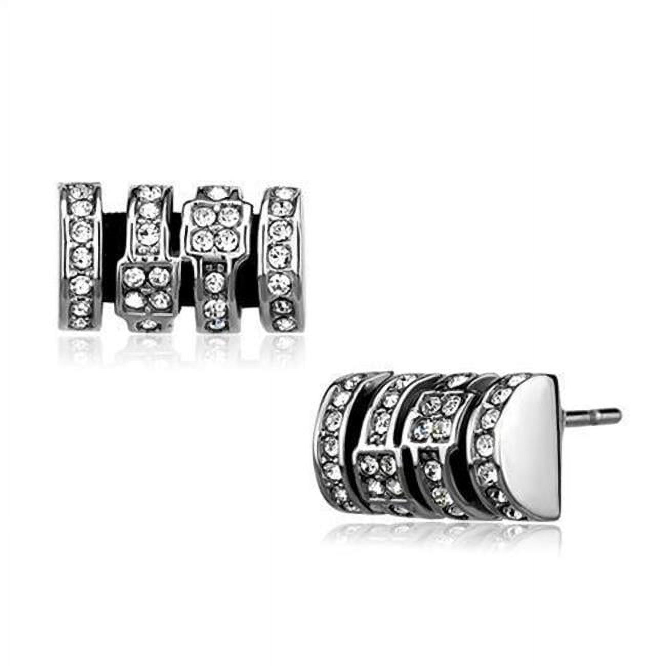 Women High Polished Stainless Steel Earrings with Top Grade Crystal in Clear