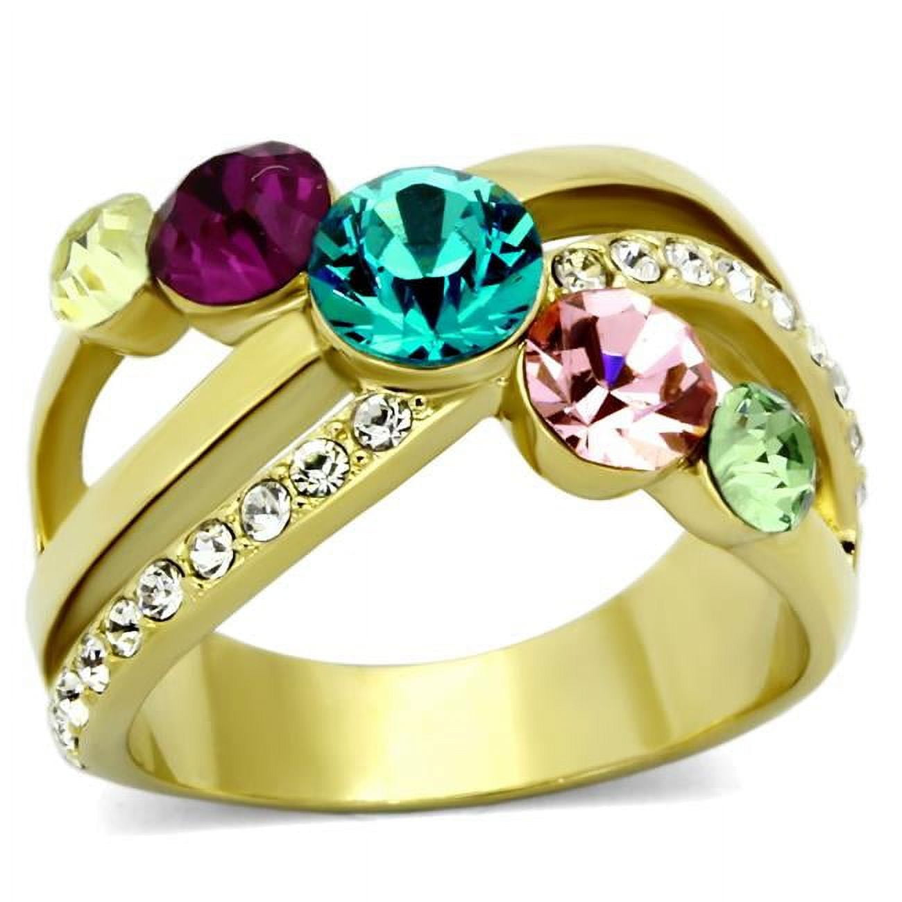 Women IP Gold Stainless Steel Ring with Top Grade Crystal in Multi Color - Size 7