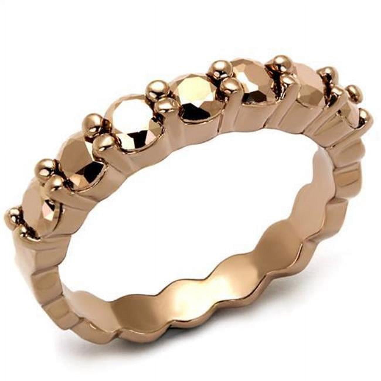 3W1195-8 Women IP Rose Gold Brass Ring with AAA Grade CZ in Metallic Light Gold - Size 8