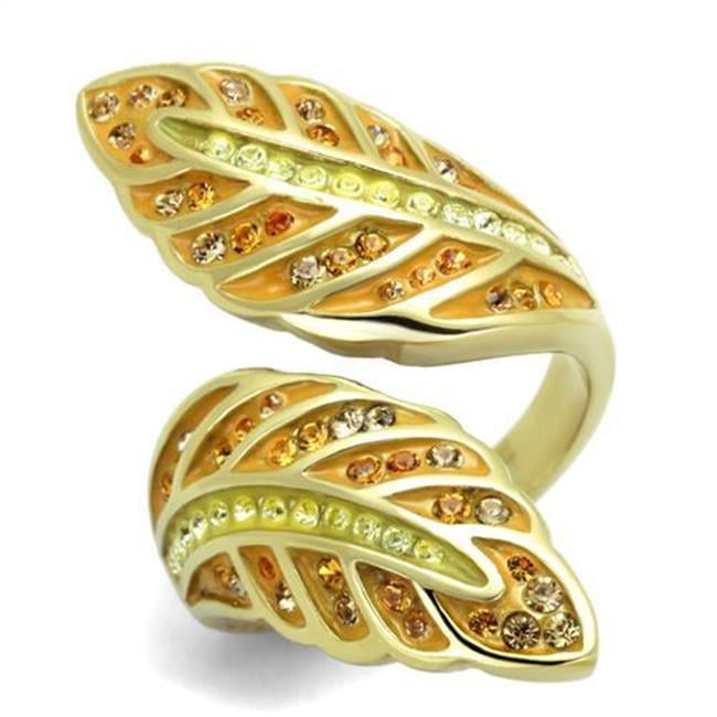 Women IP Gold Stainless Steel Ring with Top Grade Crystal in Multi Color - Size 5