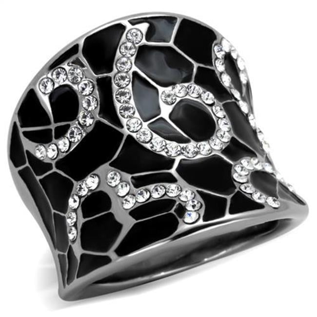 Women High Polished Stainless Steel Ring with Top Grade Crystal in Clear - Size 8