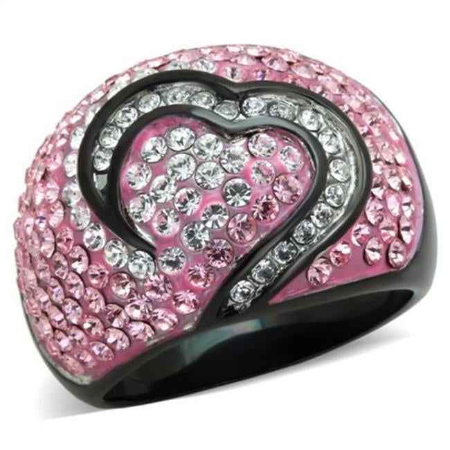 TK1871-7 Women Two-Tone IP Black Stainless Steel Ring with Top Grade Crystal in Light Rose - Size 7