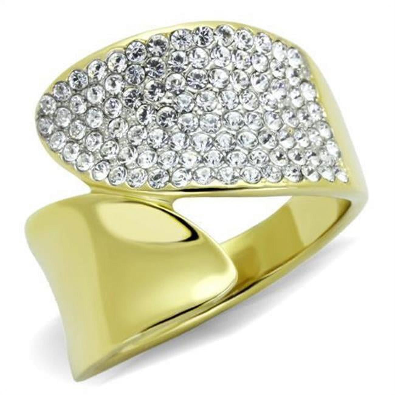 TK1912-10 Women Two-Tone IP Gold Stainless Steel Ring with Top Grade Crystal in Clear - Size 10